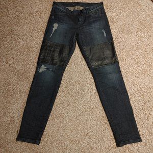 Guess Skinny Jean Distressed Women Sz 28 Leather Patches Ankle Zipper Pre-owned